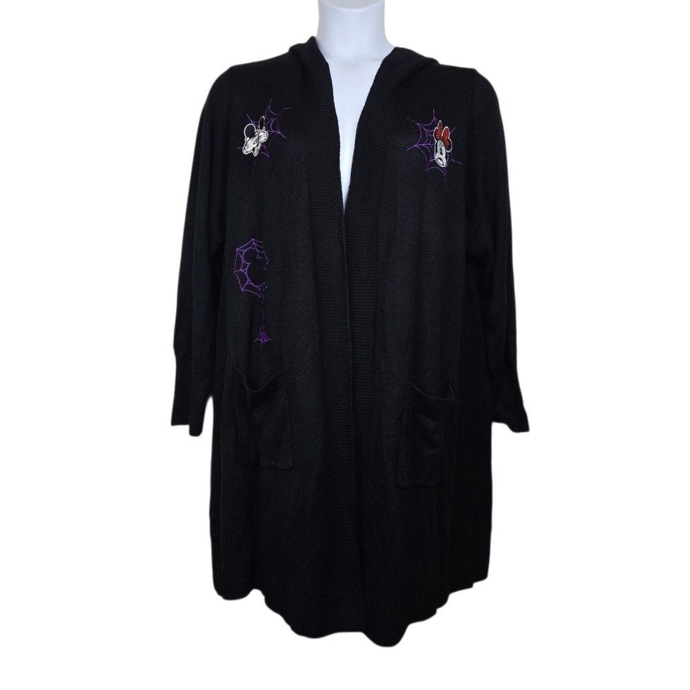 Torrid Womens Black Purple Mickey & Minnie Hooded Cardigan Sweater Size 3X NWT